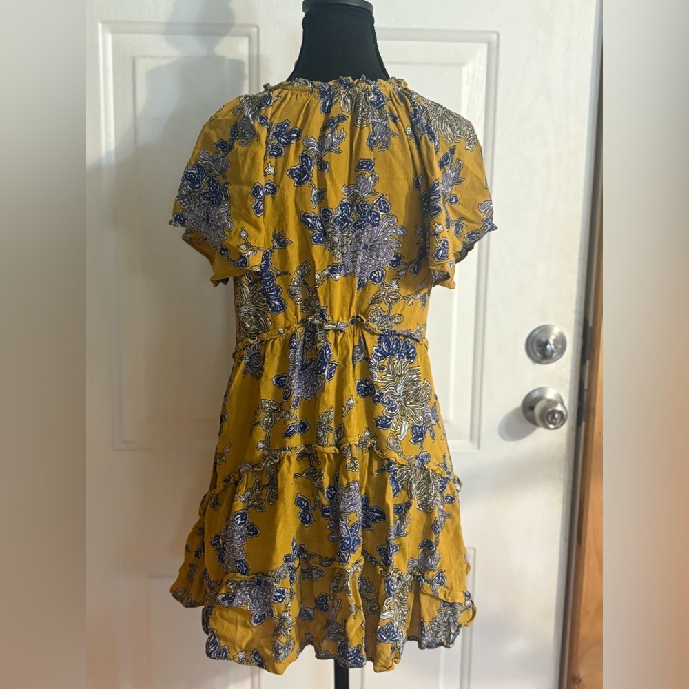 Anthropologie Mustard and Indigo Floral Mini Dress size XS * - Picture 5 of 15